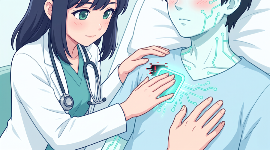 The doctor applying a patch