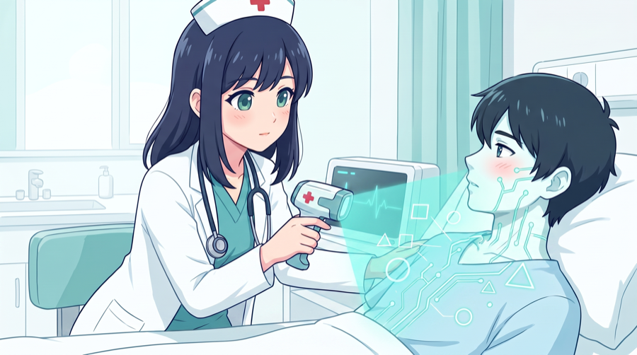 The doctor scanning the patient